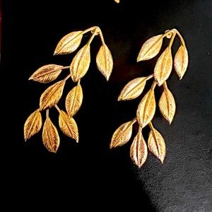 Handcrafted 24k gold plated leaf design earrings